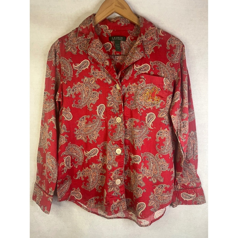Lauren Ralph Lauren Pajama Sleep Set Cotton Red Paisley Sz S - Picture 3 of 13